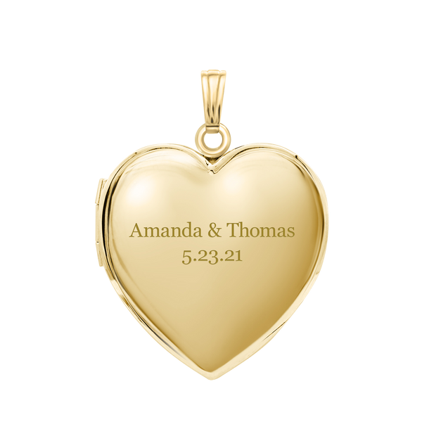 Plain Heart Locket in Sterling Silver 18K Yellow Gold Finish with Optional Engraving (15 mm - 26 mm)