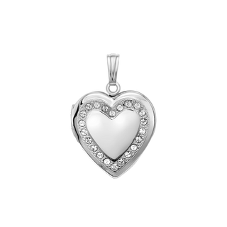 Heart Engraved Design Locket with Austrian Crystals (Not Diamonds) in Sterling Silver with Optional Engraving (19 mm)