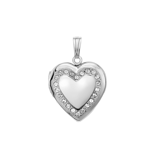 ITI NYC Heart Engraved Design Locket with Austrian Crystals (Not Diamonds) in Sterling Silver with Optional Engraving (28 x 19 mm)