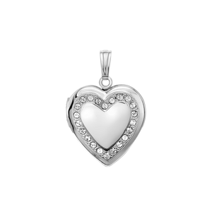 ITI NYC Heart Engraved Design Locket with Austrian Crystals (Not Diamonds) in Sterling Silver with Optional Engraving (28 x 19 mm)