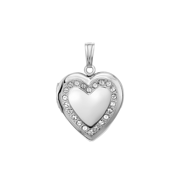 ITI NYC Heart Engraved Design Locket with Austrian Crystals (Not Diamonds) in Sterling Silver with Optional Engraving (28 x 19 mm)