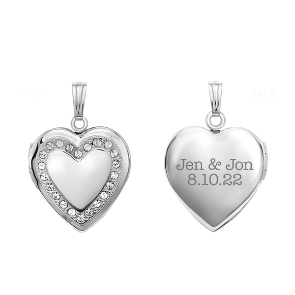 Heart Engraved Design Locket with Austrian Crystals (Not Diamonds) in Sterling Silver with Optional Engraving (19 mm)