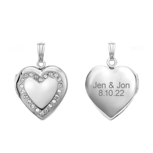 Load image into Gallery viewer, ITI NYC Heart Engraved Design Locket with Austrian Crystals (Not Diamonds) in Sterling Silver with Optional Engraving (28 x 19 mm)
