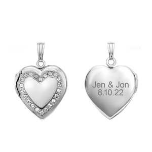 ITI NYC Heart Engraved Design Locket with Austrian Crystals (Not Diamonds) in Sterling Silver with Optional Engraving (28 x 19 mm)