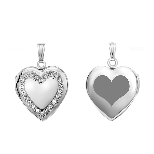 Heart Engraved Design Locket with Austrian Crystals (Not Diamonds) in Sterling Silver with Optional Engraving (19 mm)