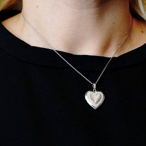 ITI NYC Heart Engraved Design Locket with Austrian Crystals (Not Diamonds) in Sterling Silver with Optional Engraving (28 x 19 mm)