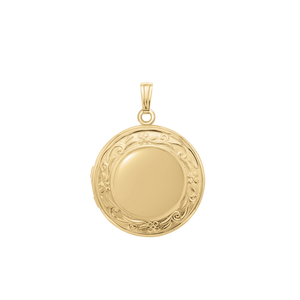 ITI NYC Embossed Round Locket in 14K Gold Filled with Optional Engraving (27 x 19 mm)