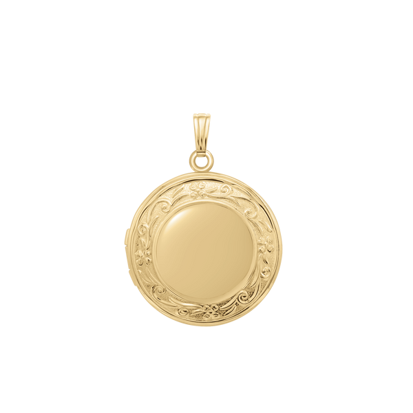 Embossed Round Locket in 14K Gold Filled with Optional Engraving (19 mm)