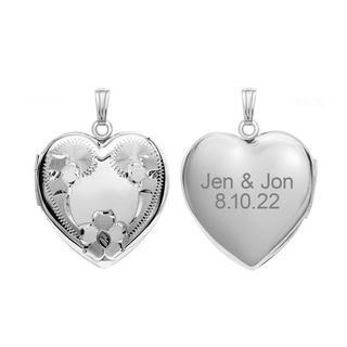ITI NYC Hand Engraved Design Heart Locket in Sterling Silver with Optional Engraving (34 x 26 mm)
