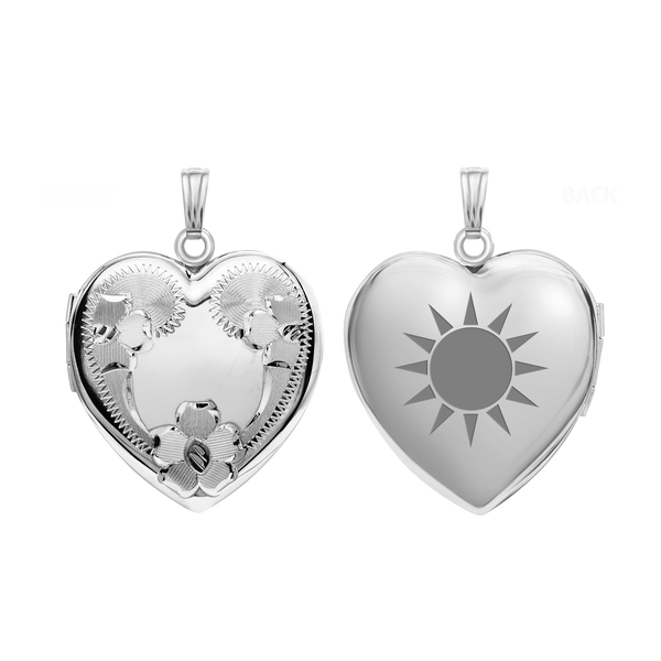 Hand Engraved Design Heart Locket in Sterling Silver with Optional Engraving (26 mm)