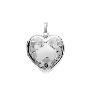ITI NYC Hand Engraved Design Heart Locket in Sterling Silver with Optional Engraving (34 x 26 mm)