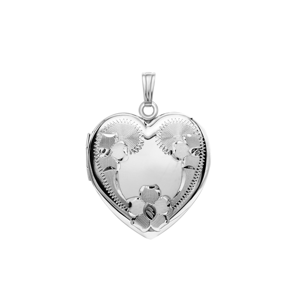 Hand Engraved Design Heart Locket in Sterling Silver with Optional Engraving (26 mm)