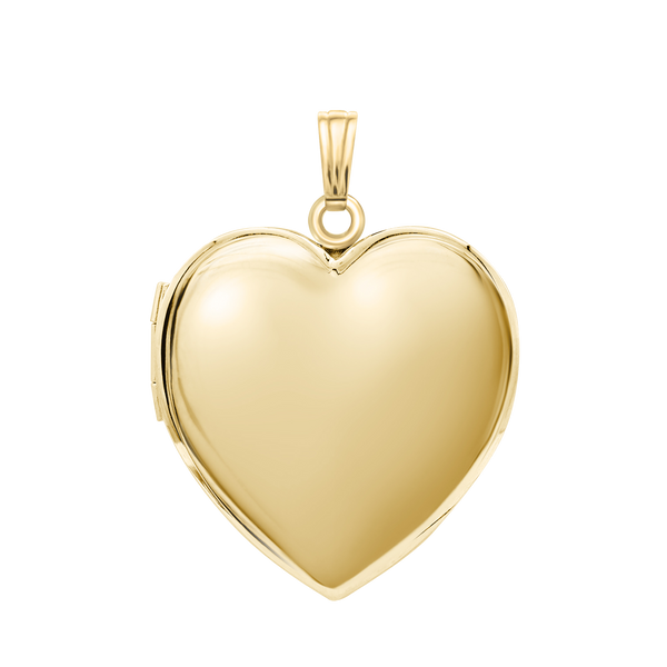 Plain Heart Locket in Sterling Silver 18K Yellow Gold Finish with Optional Engraving (15 mm - 26 mm)