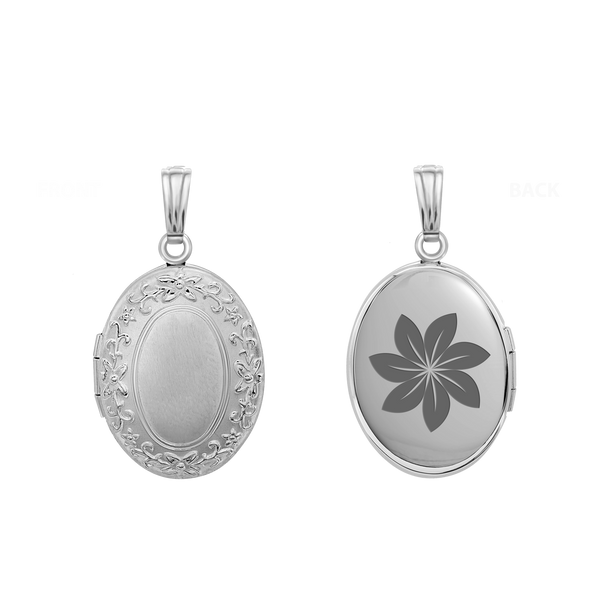 Hand Engraved Design Oval Locket in Sterling Silver with Optional Engraving (16 x 14 mm - 21 x 16 mm)