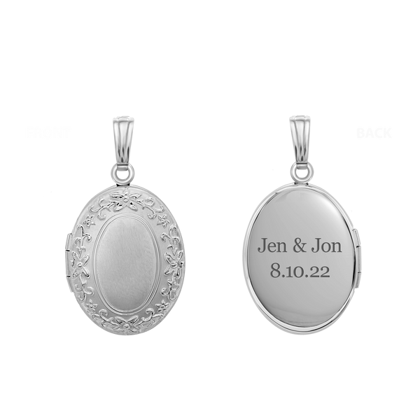 Hand Engraved Design Oval Locket in Sterling Silver with Optional Engraving (16 x 14 mm - 21 x 16 mm)