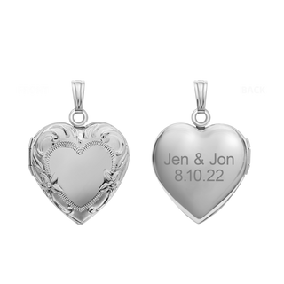 ITI NYC Embossed Heart Locket in Sterling Silver with Optional Engraving (28 x 19 mm)