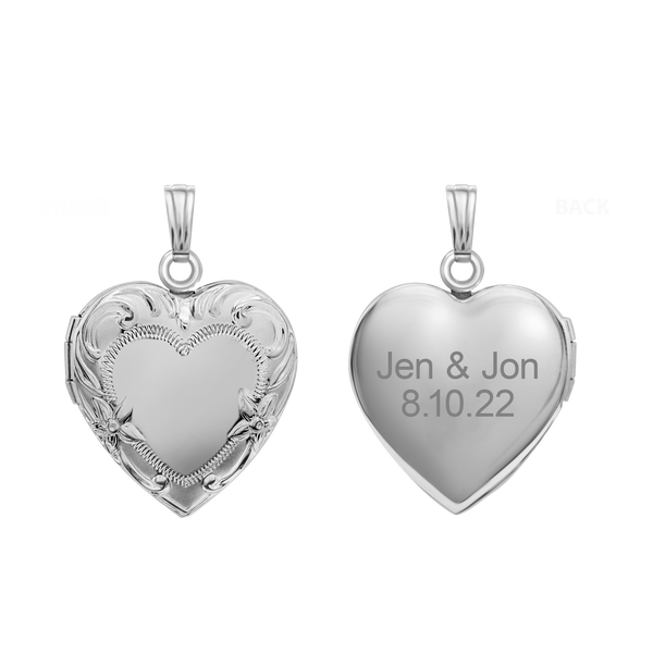 ITI NYC Embossed Heart Locket in Sterling Silver with Optional Engraving (28 x 19 mm)