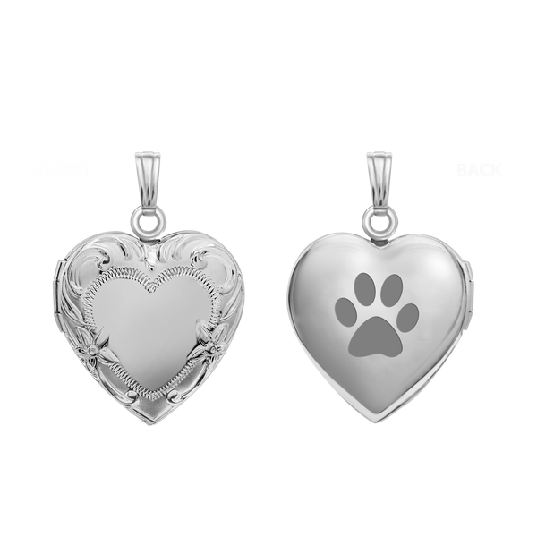 Embossed Heart Locket in Sterling Silver with Optional Engraving (19 mm)