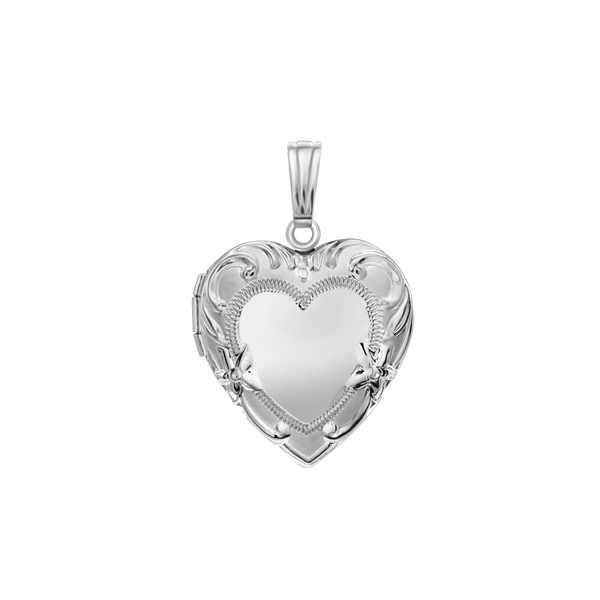 Embossed Heart Locket in Sterling Silver with Optional Engraving (19 mm)