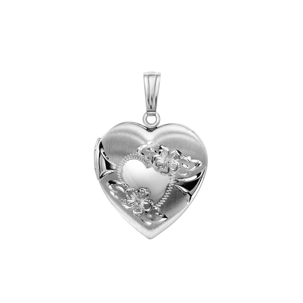 ITI NYC Hand Engraved Design Heart Locket in Sterling Silver with Optional Engraving (28 x 19 mm)