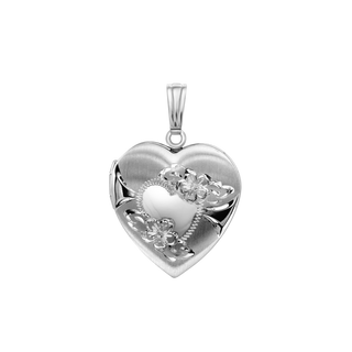 Hand Engraved Design Heart Locket in Sterling Silver with Optional Engraving (19 mm)