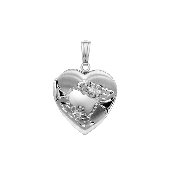 Hand Engraved Design Heart Locket in Sterling Silver with Optional Engraving (19 mm)
