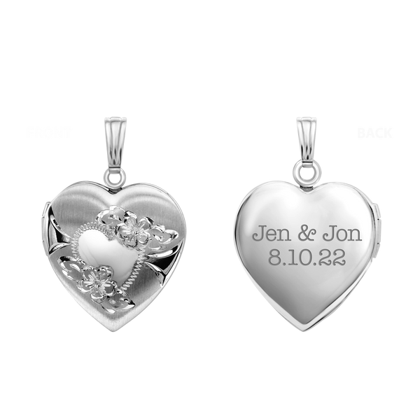 ITI NYC Hand Engraved Design Heart Locket in Sterling Silver with Optional Engraving (28 x 19 mm)