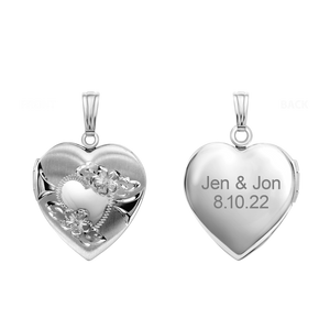 ITI NYC Hand Engraved Design Heart Locket in Sterling Silver with Optional Engraving (28 x 19 mm)