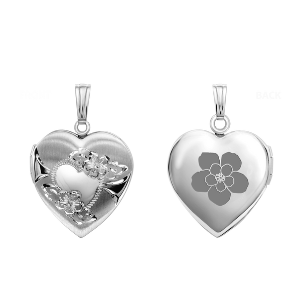 Hand Engraved Design Heart Locket in Sterling Silver with Optional Engraving (19 mm)