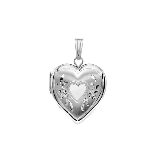 ITI NYC Hand Engraved Design Heart Locket in Sterling Silver with Optional Engraving (22 x 15 mm)