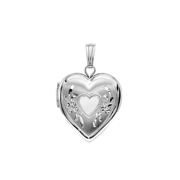 Hand Engraved Design Heart Locket in Sterling Silver  with Optional Engraving (15 mm)