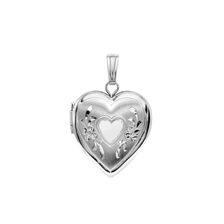 ITI NYC Hand Engraved Design Heart Locket in Sterling Silver with Optional Engraving (22 x 15 mm)