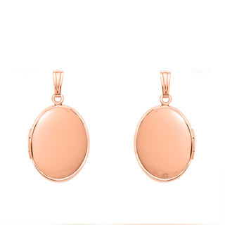 Plain Oval Locket in Sterling Silver 18K Pink Gold Finish with Optional Engraving (16 x 14 mm - 48 x 39 mm)