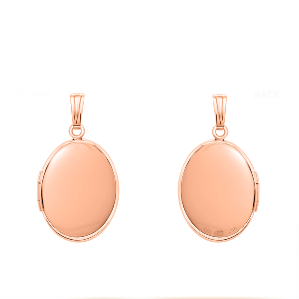 Plain Oval Locket in Sterling Silver 18K Pink Gold Finish with Optional Engraving (16 x 14 mm - 48 x 39 mm)