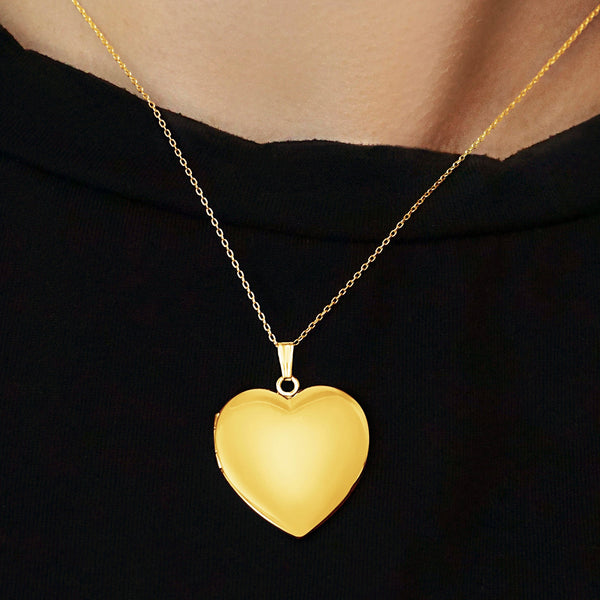 ITI NYC Plain Heart Locket in Sterling Silver 18K Yellow Gold Finish with Optional Engraving (22 x 15 mm - 34 x 26 mm)
