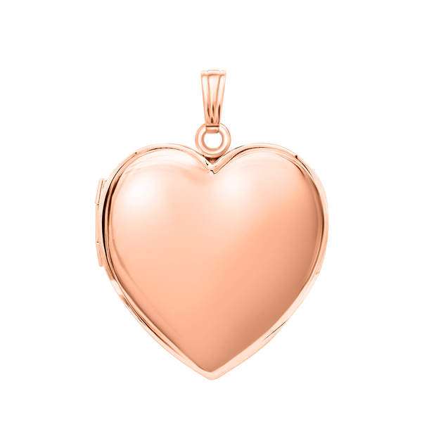 Plain Heart Locket in Sterling Silver 18K Pink Gold Finish with Optional Engraving (15 mm - 26 mm)