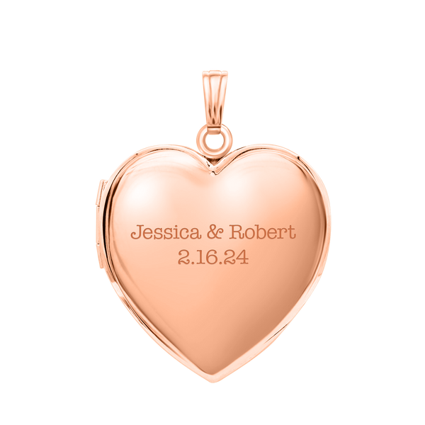 Plain Heart Locket in Sterling Silver 18K Pink Gold Finish with Optional Engraving (15 mm - 26 mm)