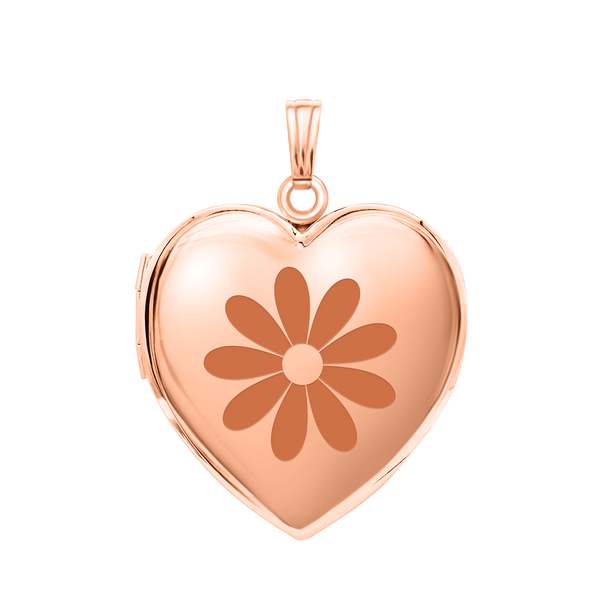 Plain Heart Locket in Sterling Silver 18K Pink Gold Finish with Optional Engraving (15 mm - 26 mm)