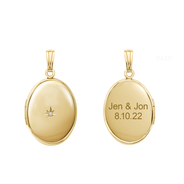 Oval Locket with Diamonds in 14K Gold Filled with Optional Engraving (21 x 16 mm - 29 x 23 mm)