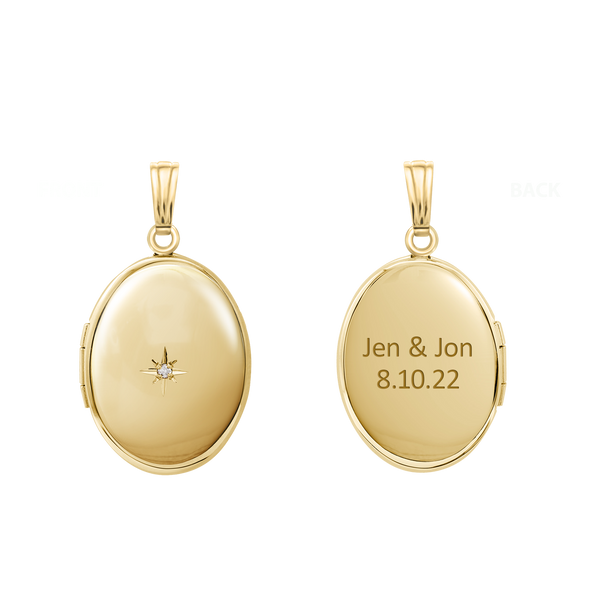 Oval Locket with Diamonds in 14K Gold Filled with Optional Engraving (21 x 16 mm - 29 x 23 mm)