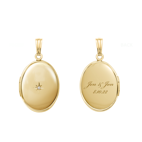 Oval Locket with Diamonds in 14K Gold Filled with Optional Engraving (21 x 16 mm - 29 x 23 mm)