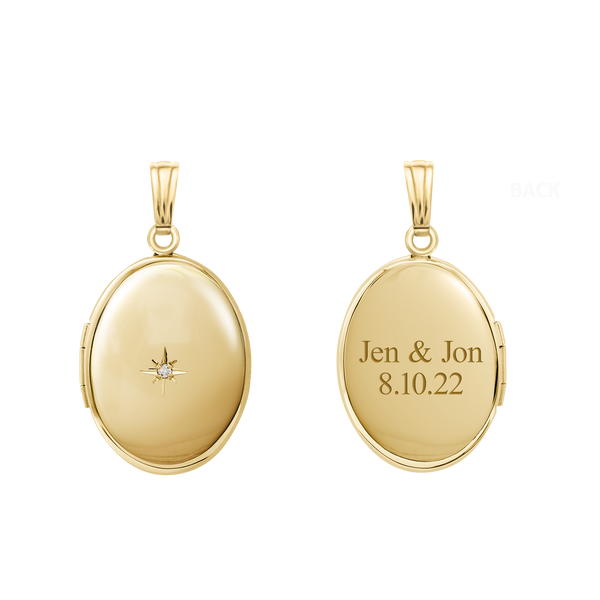 Oval Locket with Diamonds in 14K Gold Filled with Optional Engraving (21 x 16 mm - 29 x 23 mm)