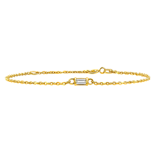Diamond or Gemstone Baguette Bezel Charm in 14K Yellow Diamond Cut Cable Bracelet