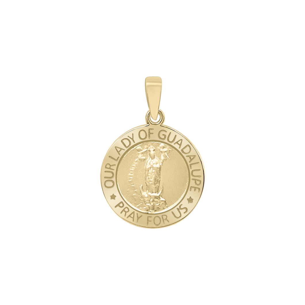 14K Gold Round Our Lady of Guadalupe Medallion (5/8 inch - 1 inch)