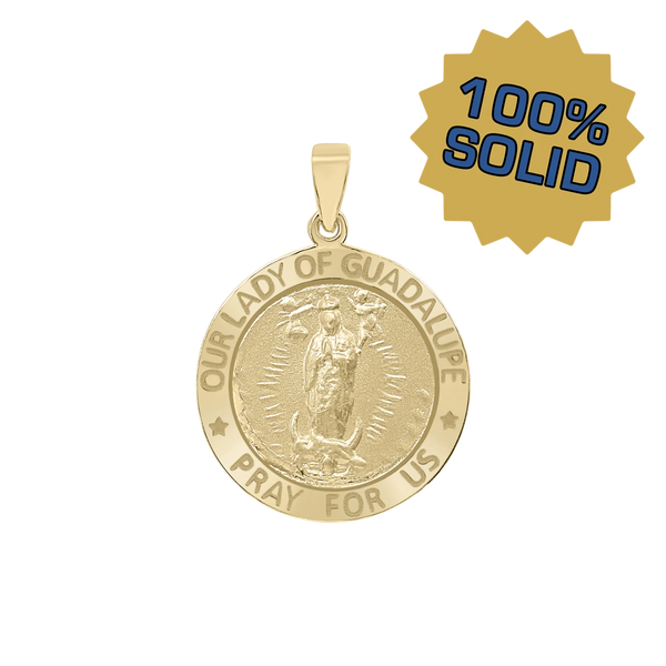 14K Gold Round Our Lady of Guadalupe Medallion (3/4 inch)