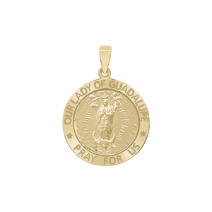 14K Gold Round Our Lady of Guadalupe Medallion (5/8 inch - 1 inch)