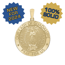 Load image into Gallery viewer, 14K Gold Round Our Lady of Guadalupe Medallion (5/8 inch - 1 inch)
