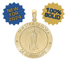 Load image into Gallery viewer, 14K Gold Round Nuestra Señora de Guadalupe Medallion (5/8 inch - 1 inch)
