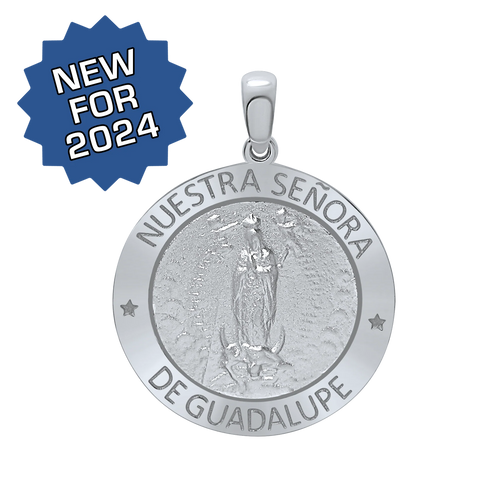 Sterling Silver Round Nuestra Señora de Guadalupe Medallion (5/8 inch - 1 inch)