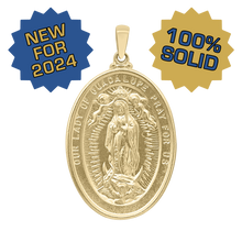Load image into Gallery viewer, 14K Gold Oval Our Lady of Guadalupe Medallion (1 3/8 inch)
